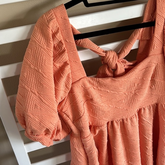 Free People Violet Grapefruit Texture Square Neck Balloon Sleeve Mini Dress Med - Picture 4 of 16